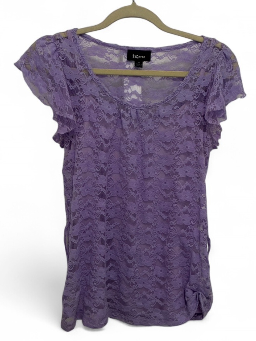 Y2K IZ Byer Purple Lace Whimsy Flutter-Sleeve Blouse